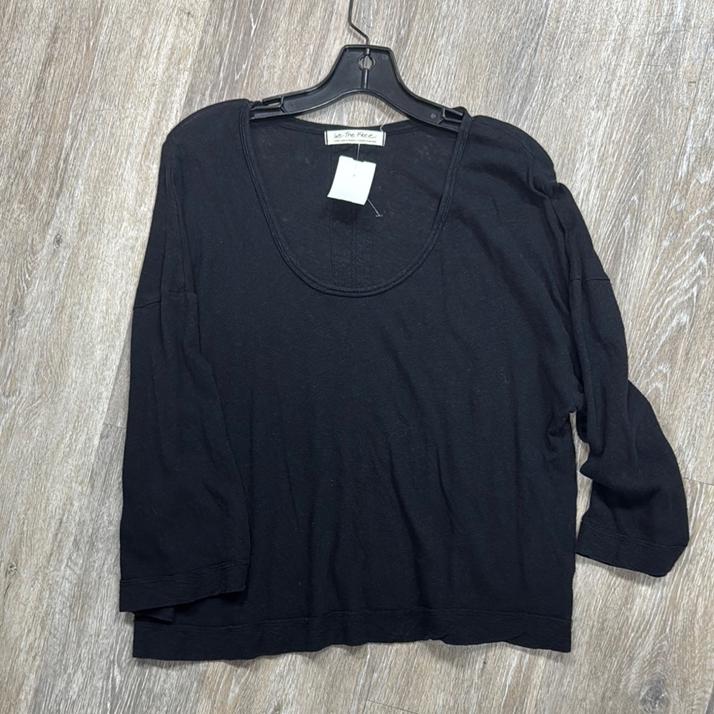We The Free Black Oversized 3/4 Sleeve Blouse
